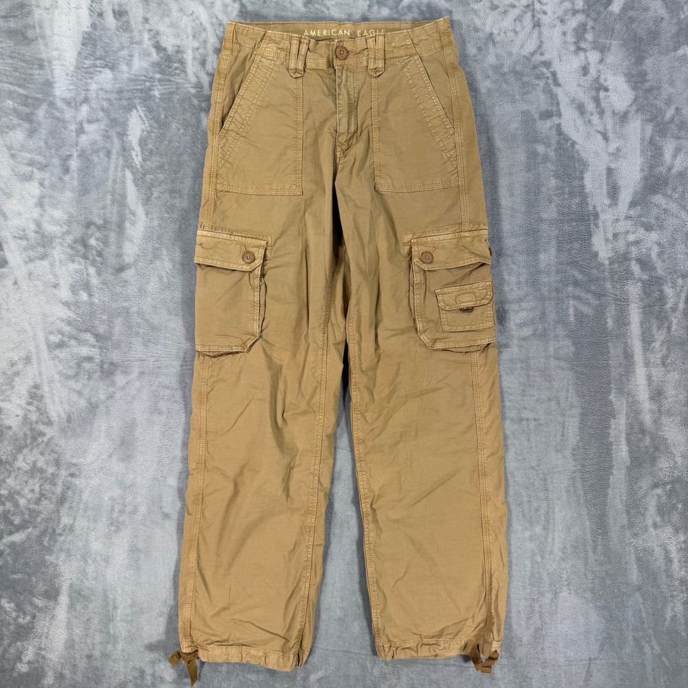 American Eagle Baggy Jogger Cargo Pants Women's Size 0 Reg Khaki Tan Stretch